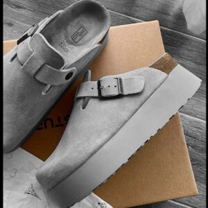 The Grey Suede Platform Clog