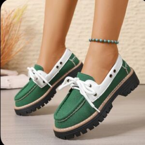 green and white platform boat shoes/loafers