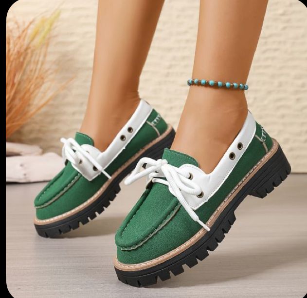 green and white platform boat shoes/loafers green and white platform boat shoes/loafers