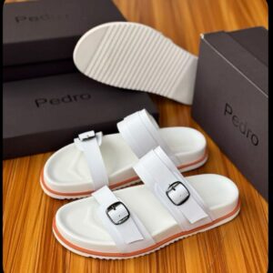 The Pedro White Double Buckle Slide Sandal