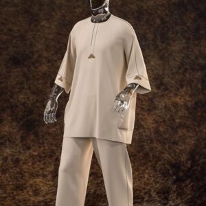 beige/cream embroidered senator wear outfit