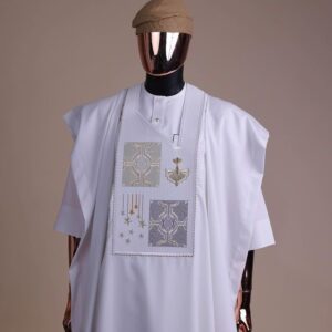 Elegant White Agbada with Artistic Embroidery